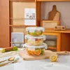 Fiambrera de Vidrio Resistente al Calor para Microondas, Caja Transparente para Conservar Frescura, Fiambrera Sellada, Caja de Almacenamiento para Refrigerador, Calentable