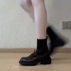 Botas de calcetín elásticas suaves antideslizantes estilo coreano nuevas para primavera/otoño 2026 para mujer, tacón cuadrado con lazo dulce, zapatos de vestir versátiles.