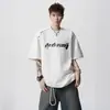 Camiseta de Manga Corta Hombro Derecho Peso Pesado 230g Niños Marca de Moda Nueva Verano High Street Estampado de Letras Holgada Cuello Redondo Media Manga