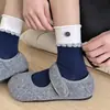 Calcetines lindos para mujer hasta la pantorrilla, algodón peinado, sin costuras, diseño de cachorro de caricatura, estilo largo de otoño, calcetines de volantes de moda estilo ins