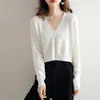 Jaqueta de Sol de Manga Curta Cor Sólida com Decote V para Primavera/Verão 2026 Cardigan de Malha Feminino Casual Solto de Lã Fina