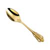 Acero inoxidable 304 de alta calidad chapado en oro de alta calidad palacio repujado cuchillo de carne tenedor cuchara cuchara sopera cubertería occidental regalo logotipo personalizado
