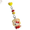 Cadena para Teléfono de Gato Tostada de Dibujos Animados 3D Colgante Lindo Ins Corazón Dulce con Cuentas Regalo para Mejor Amiga y Compañeros de Clase
