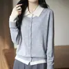 Cárdigan de Punto Fino con Cuello Polo para Mujer Primavera 2026, Suéter de Punto de Falso Dos Piezas de un Solo Botón con Diseño de Bloques de Color