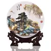Plato Cerámico Artesanal Paisaje Pastel Cerámica Jingdezhen Plato Reloj Plato de Apreciación Estilo Chino Nuevo Decoraciones para el Hogar Adornos