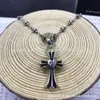 Colgante de Cuervo Retro para Hombres y Mujeres, Colgante de Collar de Cruz Punk de Moda Dominante, Joyería Retro Personalizada de Plata Tailandesa