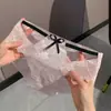 10a encaje de malla dulce y femenina rosa estilo japonés deseo puro sexy triángulo calado bragas para mujer con lazo y diseño transpirable