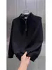 Moletom Splicing Elegante Simples Cor Pura Gola Alta Meio Zíper Outono e Inverno High Street Base Pesada Top Jovem Bonito