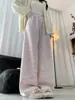 Pantalones de Pierna Ancha de Espiga para Mujer, Otoño e Invierno, Sueltos de Cintura Alta Versátiles Caídos Casuales Adelgazantes de Pierna Recta Largos hasta el Suelo de Punto