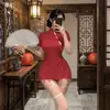 Nuevo cheongsam de estilo nacional chino con encaje, tapeta diagonal, cintura de corbata, abertura, vestido vintage, camisón transparente para mujer