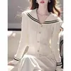 Suéter de Punto Suave y Cera con Cuello Marino de Manga Larga para Mujer 2025 Otoño Diseño Adelgazante Suéter con Camiseta Interior Top