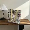 Bolsa Tote de Lona Floral Retrô Feminina Grande Capacidade Bolsa de Mão Simples para Estudante e Trajeto Bolsa de Ombro Única Versátil Bolsa de Compras