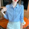 Roupas de Outono 2026 Nova Camisa de Algodão Puro Bordada em Jacquard para Mulheres, Camisa Feminina 100% Algodão, Blusa Fina Elegante de Manga Longa