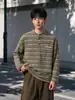 Camiseta Base Listrada Degradê Vintage Japonesa SAVAGEBASE para Homens, Novo Produto Outono 2026, Manga Longa com Gola Henley