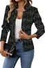 Blazer cárdigan de tweed a cuadros de manga larga para mujer de Amazon transfronterizo con cuello alto