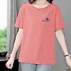 Camiseta Manga Curta Comércio Exterior Feminina 2026 Novo Verão Top Soltinho Gola Redonda Ombro Normal Versátil Estiloso Tamanho Grande Roupas para Mãe