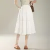 Falda Larga con Dobladillo Ancho Estilo Patchwork de Encaje 2026 Verano Nueva Ropa para Mujer Falda Midi de Línea A Plisada con Cintura Alta Elástica