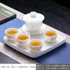 Taza de Té Gaiwan de Porcelana Blanca con Tapa, Pieza Única para Uso Doméstico, Gaiwan de Tres Piezas con Tapa, Juego de Té Kung Fu Grande de Alta Gama