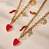 Azucarero Goteo de Aceite Tacones Rojos Corazón Cruz Colgante Completo de Diamante Collar para Mujer Diseño de Nicho Accesorios de Joyería DIY