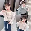 Camisetas para Niñas Primavera y Otoño 2026 Mangas Volantes Bebés Niños Pequeños Rayadas Manga Larga Nueva Camiseta Interior para Niños