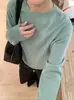 Top de punto versátil y casual para mujer, color sólido elegante estilo coreano, 100% lana, cuello redondo, manga larga, novedad otoño 2026