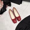 Sapatilhas de Ballet Patchwork com Laço para Aumentar Altura 5cm para Mulheres, Novo Estilo 2025, Sapatos Mary Jane Planos com Bico Quadrado Inspirados na Chanel