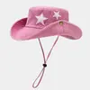 Chapéu de Sol Estilo Cowboy Ocidental Estrela de Cinco Pontas Lavado Vintage para Montanhismo Primavera e Verão Retrô Acampamento ao Ar Livre Férias Chapéu Balde