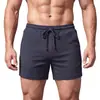 Pantalones Cortos Waffle Sueltos con Cordón Secado Rápido Estilo Europeo y Americano Color Sólido Transpirables Deportivos Casuales de Longitud Media para Hombre