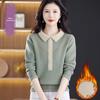 2023 nova camisa de malha quente das mulheres de meia-idade e idosa roupa de inverno roupa de inverno forrada de lã suéter feminino engrossado pullover