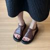 Sandalias de Cuero Sintético con Suela Gruesa para Uso Exterior de Mujer Nuevo Estilo Verano 2025 Versátiles, Bonitas y No Cansan los Pies, Zapatos Romanos de Suela Suave que Alargan la Figura