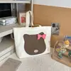 Bolsa de Lona con Dibujo de Gato Lindo para Mujer, Bolso de Hombro Tote de Gran Capacidad, Estilo Japonés y Coreano, Fresco y Sencillo, Adecuado para Estudiantes que Van a Clase