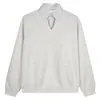 2026 Nueva Sudadera de Estilo Retro Americano Falsa de Dos Piezas con Cuello en V Rayas para Hombres y Mujeres, Corte Holgado, Gris Old Money, Top de Sensación de Alta Gama