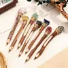 Pluma de Piedra Cruda de Cristal Natural, Bolígrafo, Pluma Mágica de Madera Maciza, Báculo Mágico de Cristal Retro Creativo, Pluma Mágica Europea y Americana