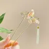 Grampo de Cabelo Rosa em Formato de U com Borboleta para Mulheres, Novos Acessórios de Cabelo de Alto Padrão Estilo Chinês, Grampo de Cabelo, Tiara com Franja Estilo Antigo