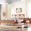 Cama Doble Nórdica de Madera Maciza y Ratán Moderna Simple 1.8 m Habitación Principal Homestay Cama Estilo Japonés Apartamento Pequeño Cama de Madera de Fresno