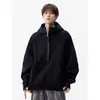 Sudadera con capucha pesada original de media cremallera 2026 para hombre, Primavera/Otoño, corte holgado, estilo americano, ropa exterior casual para parejas, Negro