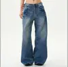 Jeans Lavado Retro Americano com Rebites e Raio para Homens e Mulheres Calças Longas Casuais Retas Soltas de Rua Desgastadas Retro