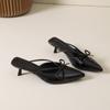 Chinelo Meia Pata Salto Fino Bico de Laço Sapatos de Fada 2025 Verão Novo Estilo Estilo Francês Tamanho Grande Chinelos Meia Pata para Mulheres