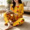 Pijama al por mayor de primavera y otoño invierno para mujer, delgado, de manga larga, pantalones, caricatura, lindo, viento, estudiante pequeño, ropa de casa, traje