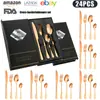 Talheres de Aço Inoxidável Mais Vendidos da Amazon 1010 Dourado 24 Conjuntos de Facas, Garfos e Colheres Facas, Garfos e Colheres de Mesa Pretos