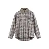 Camisa a Cuadros Patchwork Tie-Dye Retro Americana para Hombre, Tendencia Otoñal Marca Holgada Casual Versátil Manga Larga