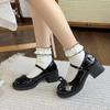Zapatos Mary Jane Retro de Tacón Alto para Mujer 2025 Otoño Nuevo Estilo Preppy JK Aumentadores de Altura Zapatos Estilo Británico Negros
