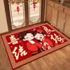 Capacho de veludo cristal com tema de casamento, estilo chinês, vermelho, para a entrada da casa de um casal recém-casado, festivo e celebratório