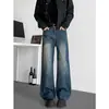 Jeans de pierna ancha lavados estilo retro americano para hombre, nuevo estilo de otoño, pantalones holgados de pierna recta hasta el suelo, pantalones de moda trendy para hombre