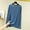 Camisa Base Masculina de Manga Longa em Modal, Camiseta Gola Redonda, Pijama Leve de Verão, Top Solto Casual Oversized para Relaxar