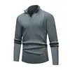 Suéter para Hombre Otoño e Invierno Ropa de Punto para Hombre Capa Base Media Cremallera Cuello Alto Color Sólido Corte Ajustado Rayas Verticales Ropa para Hombre Transfronteriza