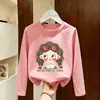 Roupas Casuais Estilosas para Crianças Primavera e Outono 2026 Moda Feminina Camiseta de Manga Longa Menininhas Algodão Puro Desenho Animado Camisa Básica de Outono