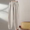 Suéter Novo de Lã Pura Outono/Inverno 2025 com Bolso Interno, Calça Slim Fit, Calça de Cor Sólida com Cordão e Punho, Casual de Caimento Solto