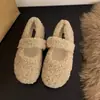 Zapatos de piel de cordero con suela plana para mujer para el invierno 2026, nuevos mocasines de felpa estilo Mary Jane con una sola tira