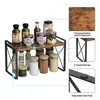 Estantería de Hierro Personalizada Estilo Retro Estantería de Madera de Doble Capa Divisor de Escritorio Cocina Estantería de Piso para Especias